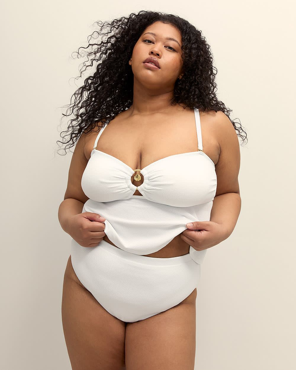 Textured White High-Waisted Swim Brief