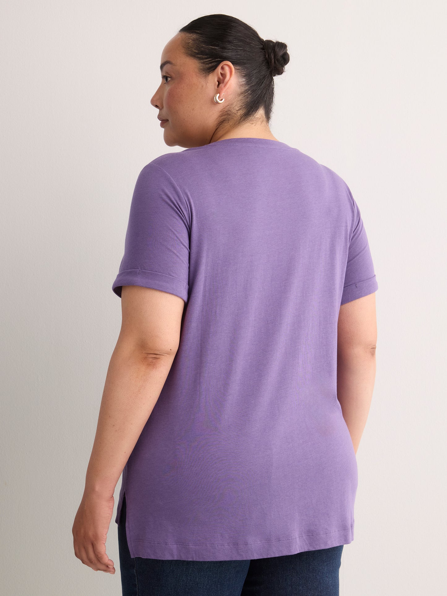 Boyfriend-Fit V-Neck Tee with Slits