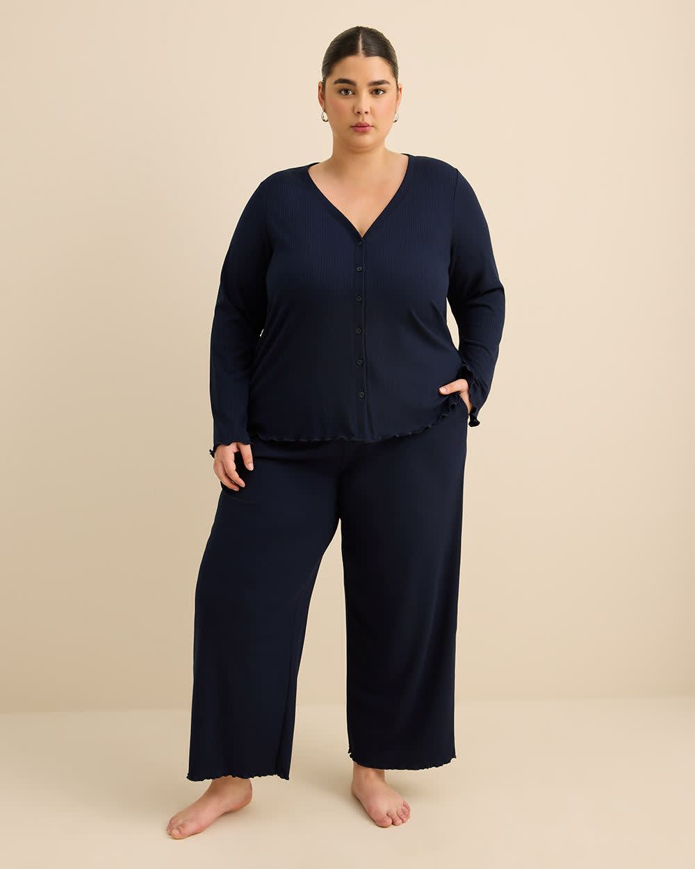 Cardigan pyjama à manches longues en tricot côtelé - ti Voglio