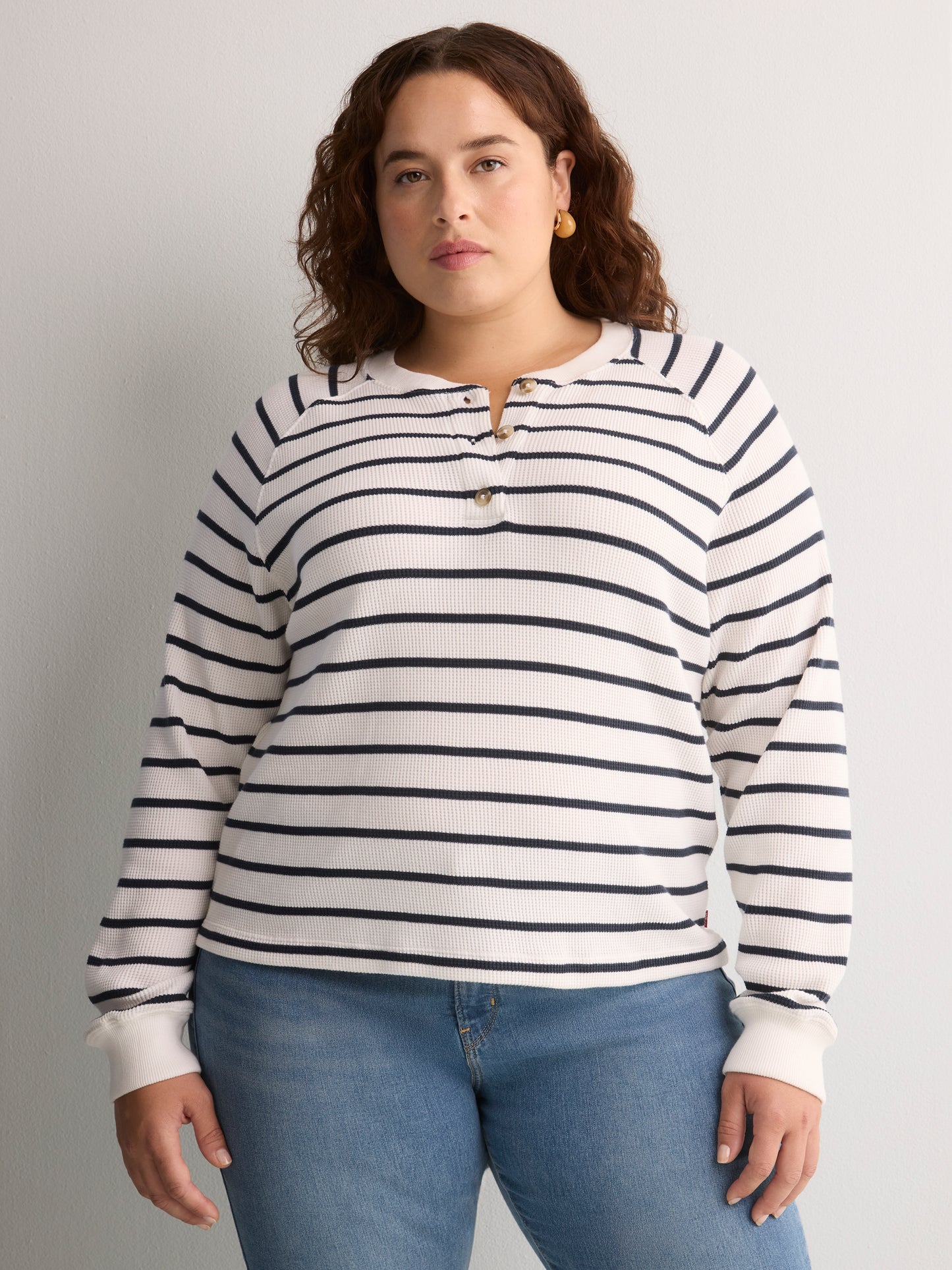 White and Navy Striped Henley Long-Sleeve Tee - Levi's