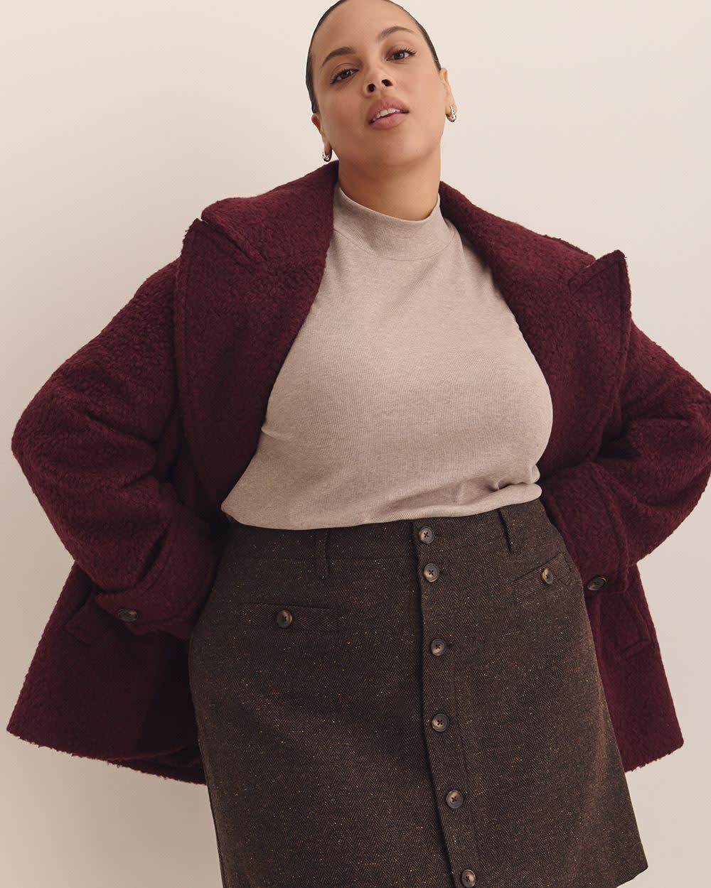 Penningtons Women's Knit Peacoat – Bouclé, Double Breasted, Lined