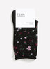 Black Rolled-Edge Crew Socks with Floral Print