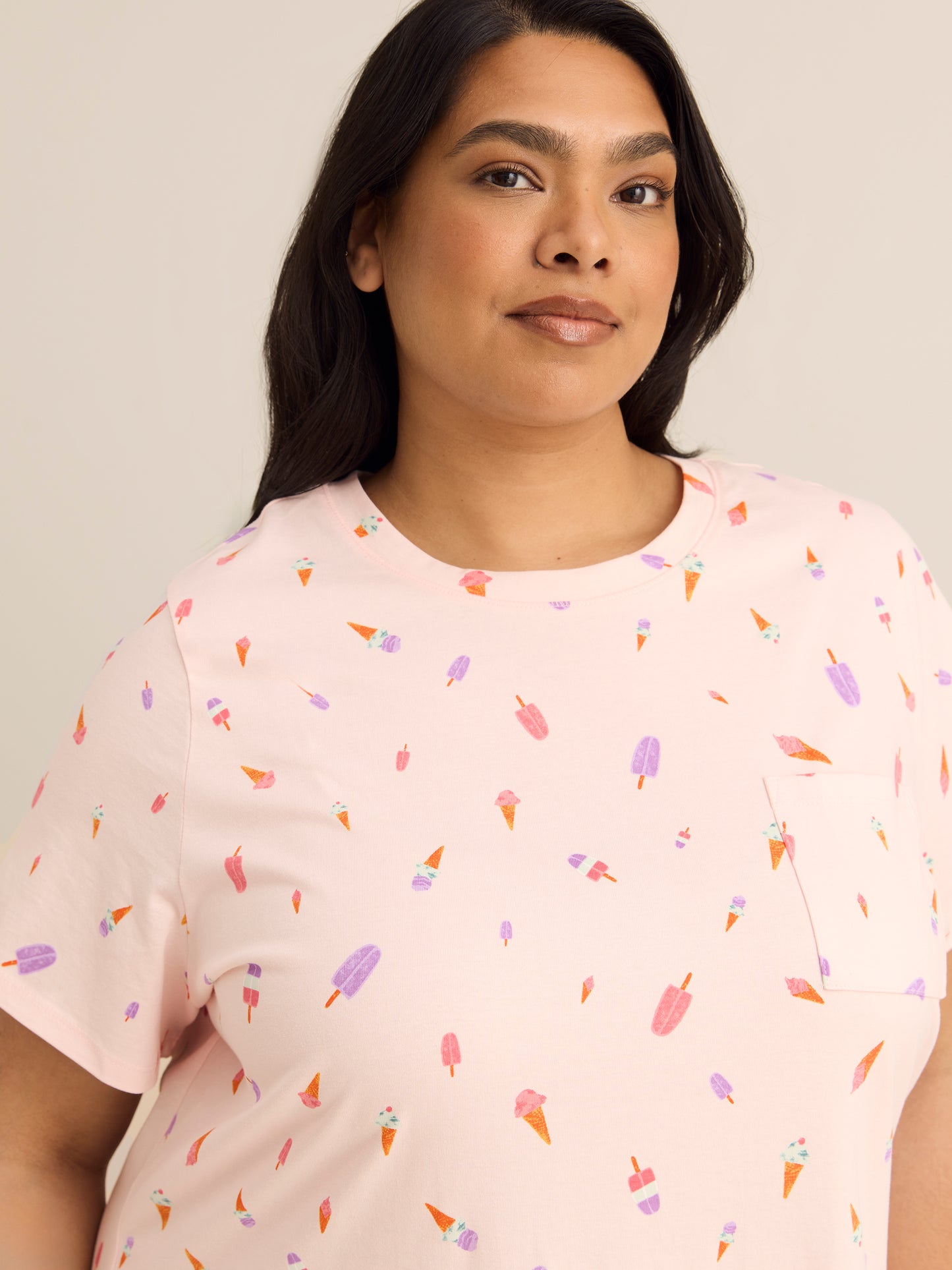 Pink Ice Cream-Print Long Short-Sleeve Sleepshirt - ti Voglio