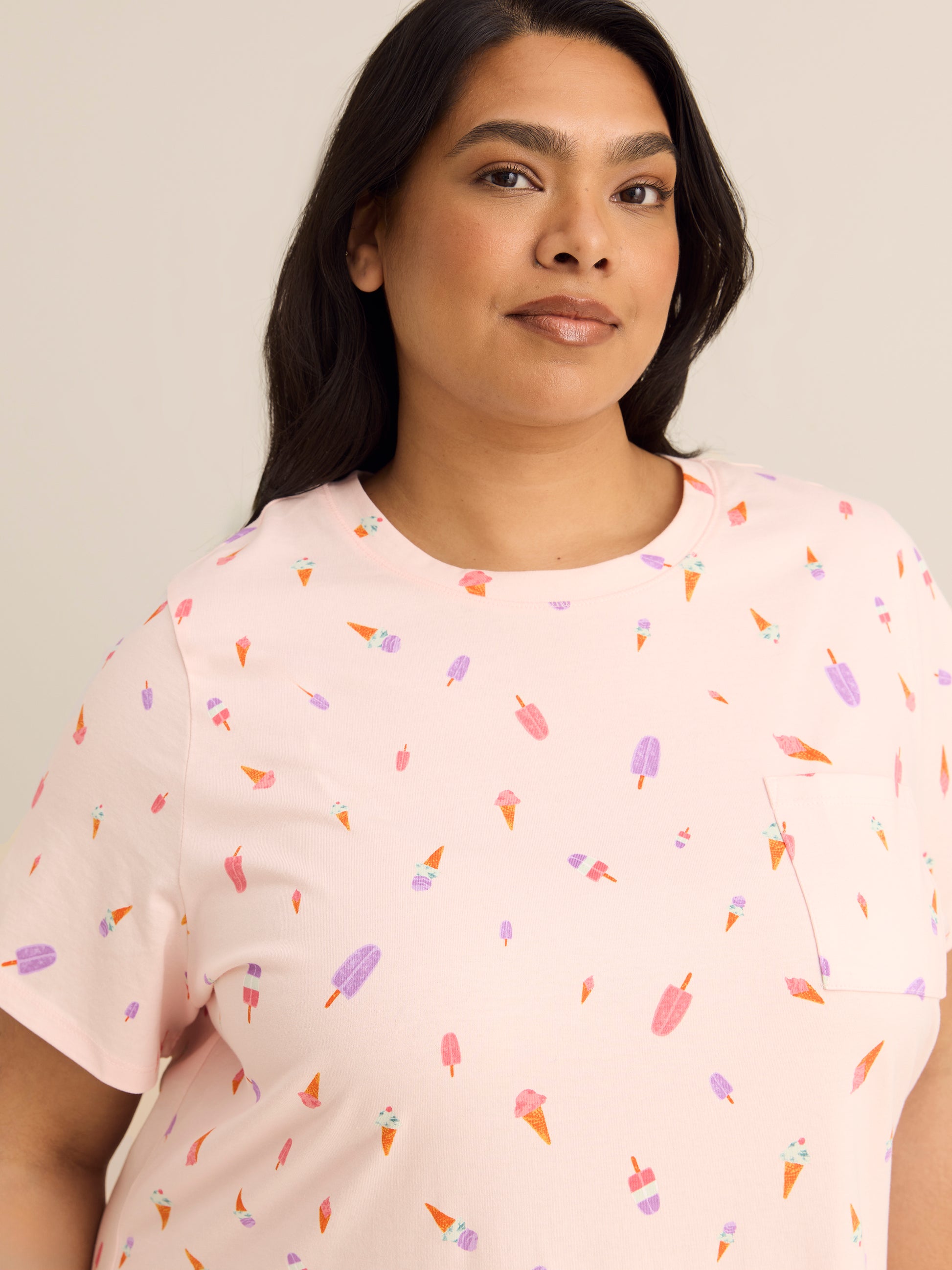 Pink Ice Cream-Print Long Short-Sleeve Sleepshirt - ti Voglio