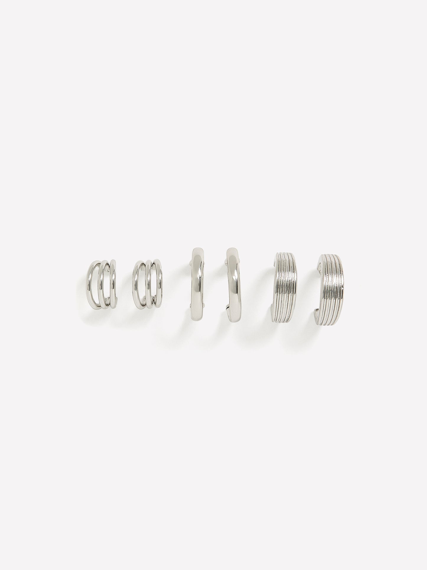 Small Silver Hoop Earrings, Set of 3