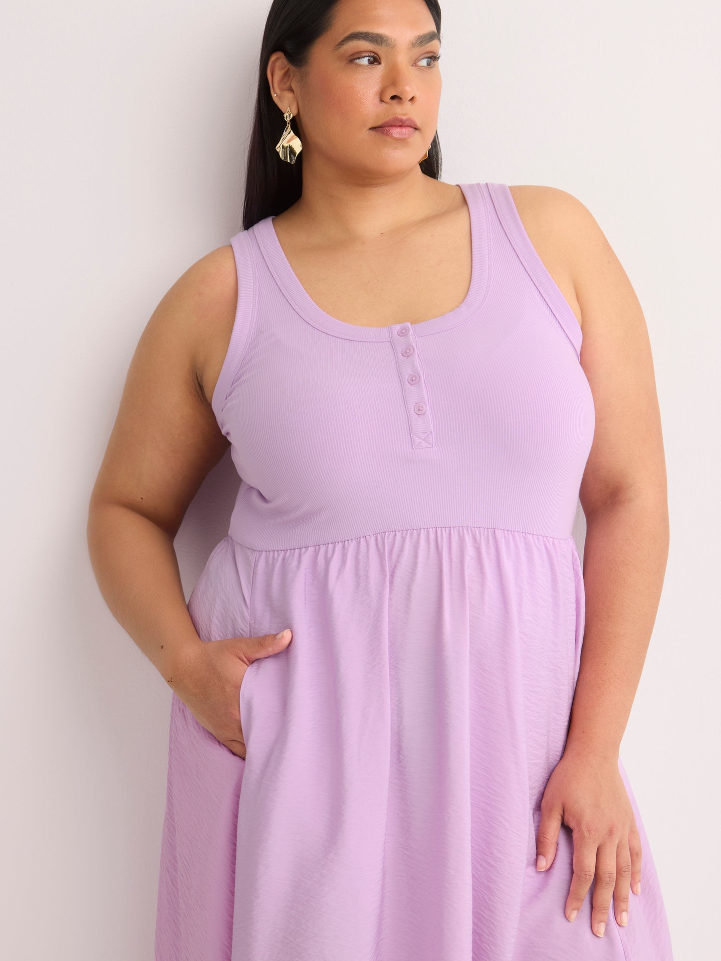 Responsible, Sleeveless Henley Flared Maxi Dress