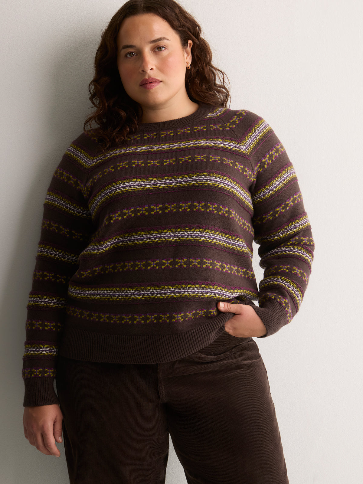 Brown Fair Isle Crew-Neck Sweater