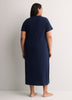 Blue Ribbed Long Short-Sleeve Sleepshirt - tiVOGLIO