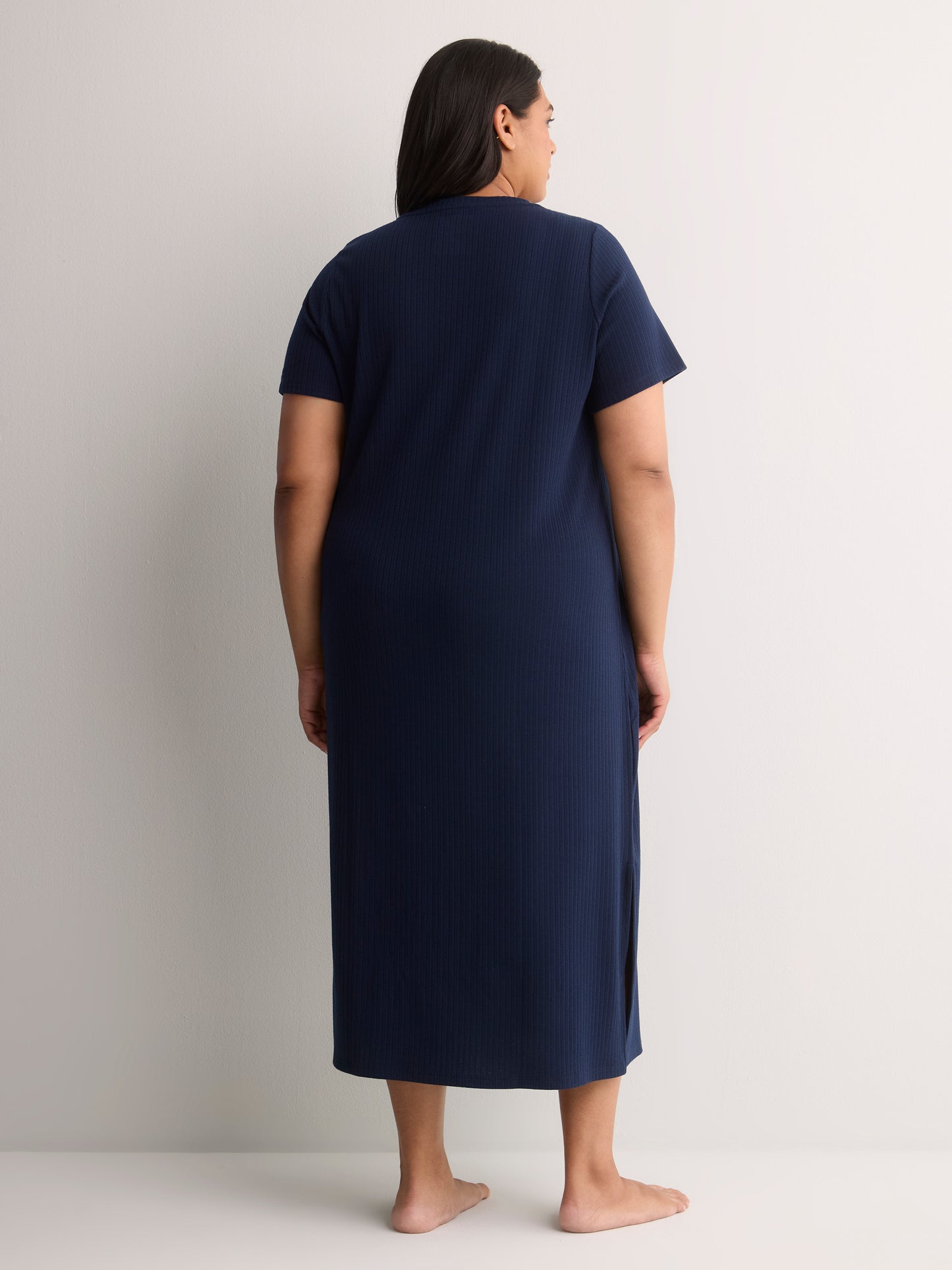 Blue Ribbed Long Short-Sleeve Sleepshirt - tiVOGLIO
