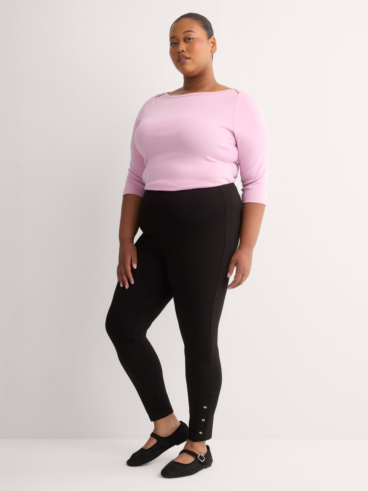 Responsible, Black Fashion Legging with Golden Dog Rivets at Hem