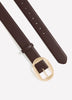 Brown Faux Leather Wide Denim Belt with Oval Plaque Buckle