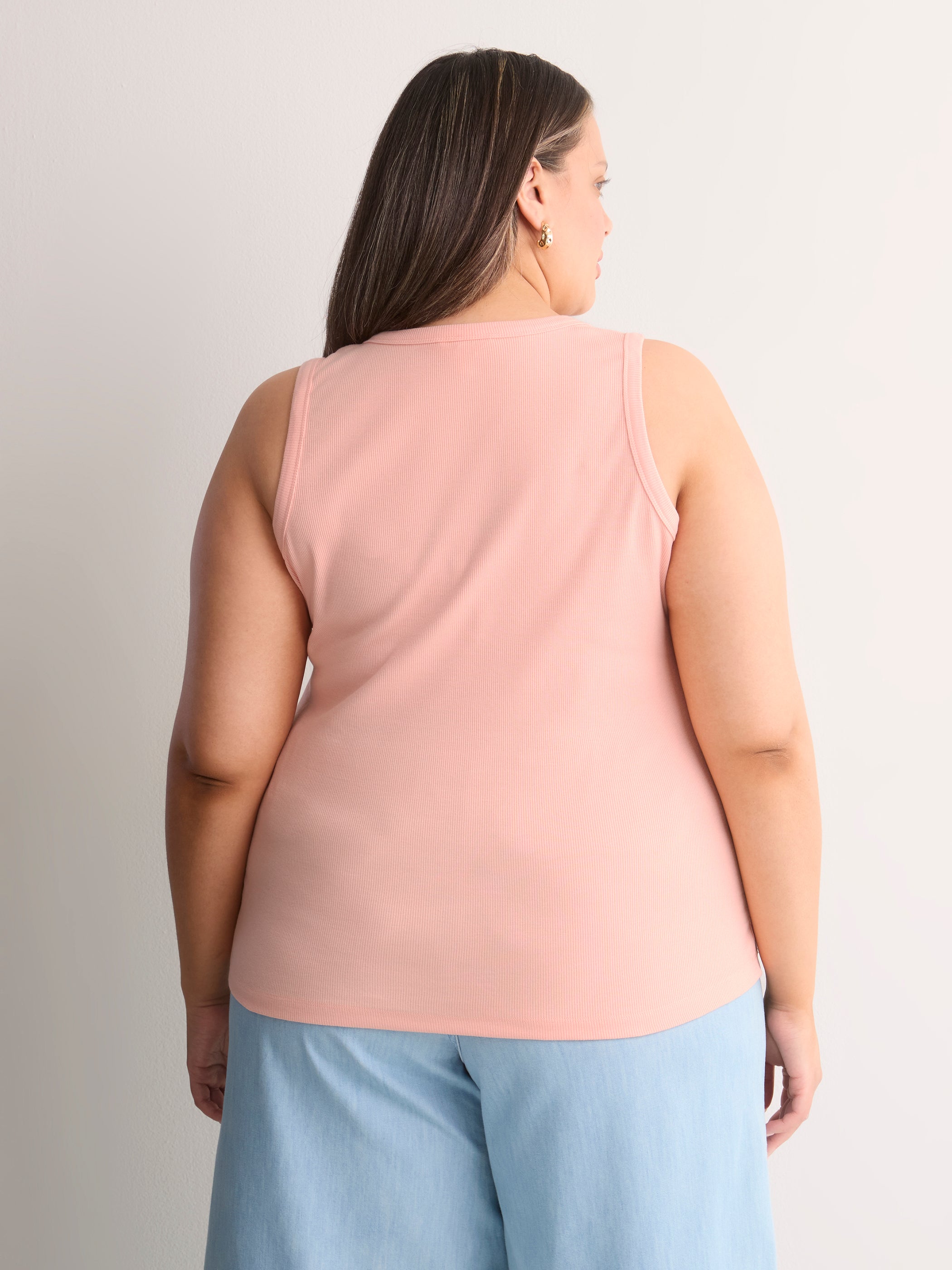 Scoop-Neck Embroidered Ribbed Knit Fitted Tank Top