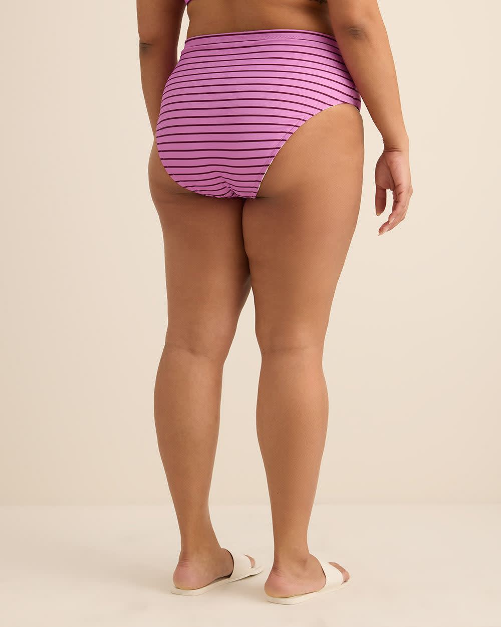 Culotte de maillot taille haute réversible à motif de rayures et feuillage