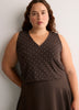 Responsible, Brown Dotted Sleeveless V-Neck Swing Top