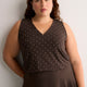 Responsible, Brown Dotted Sleeveless V-Neck Swing Top