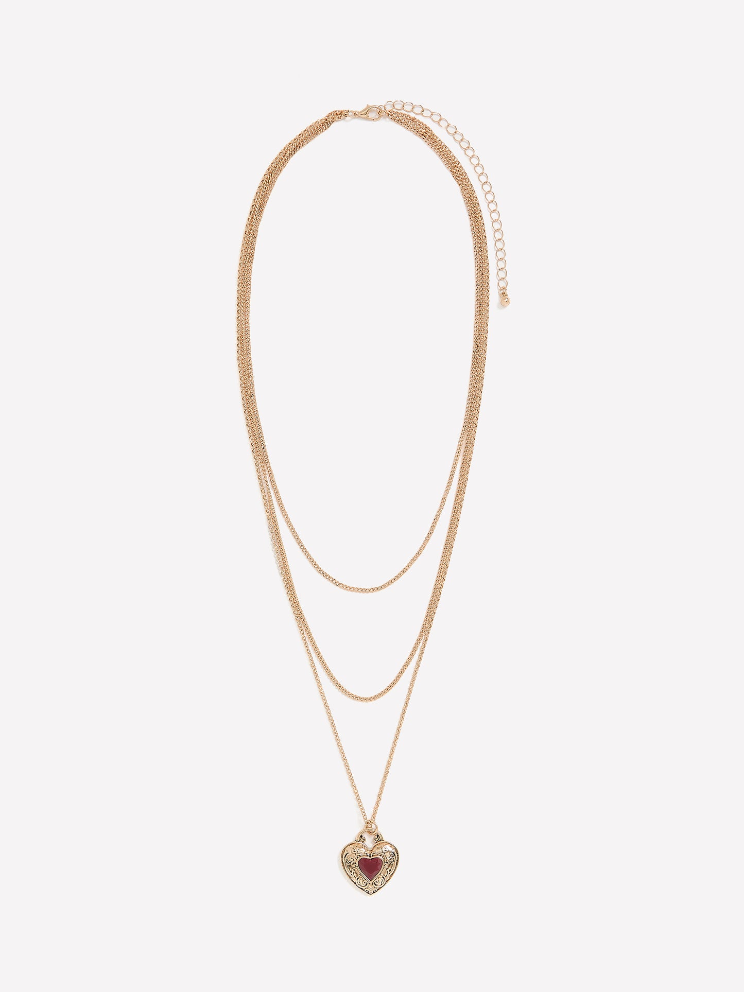 Short Three-Layer Golden Necklace with Heart Pendant