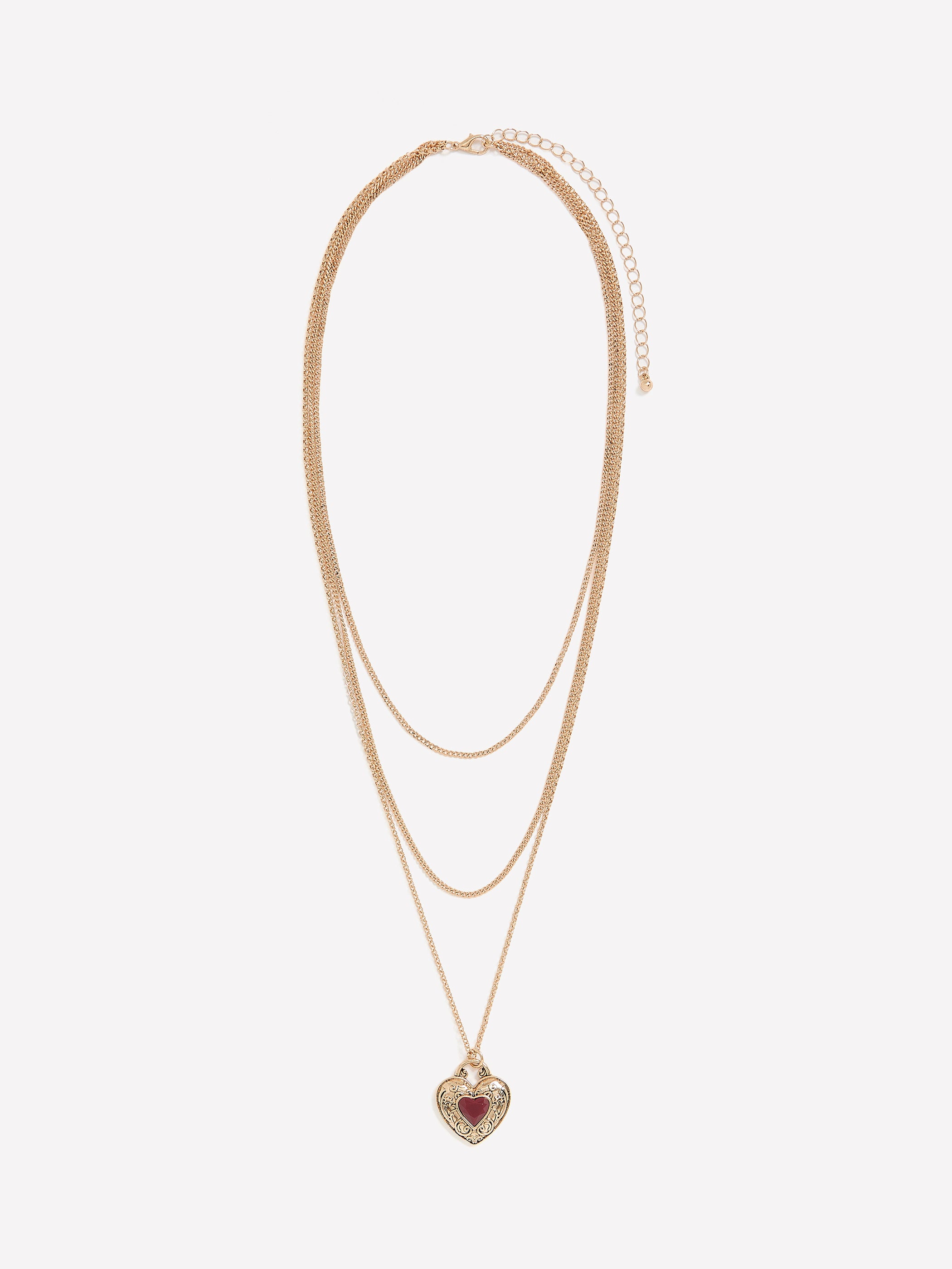 Short Three-Layer Golden Necklace with Heart Pendant