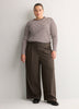 Brown Striped Boyfriend-Fit Long-Sleeve Rib Knit Tee