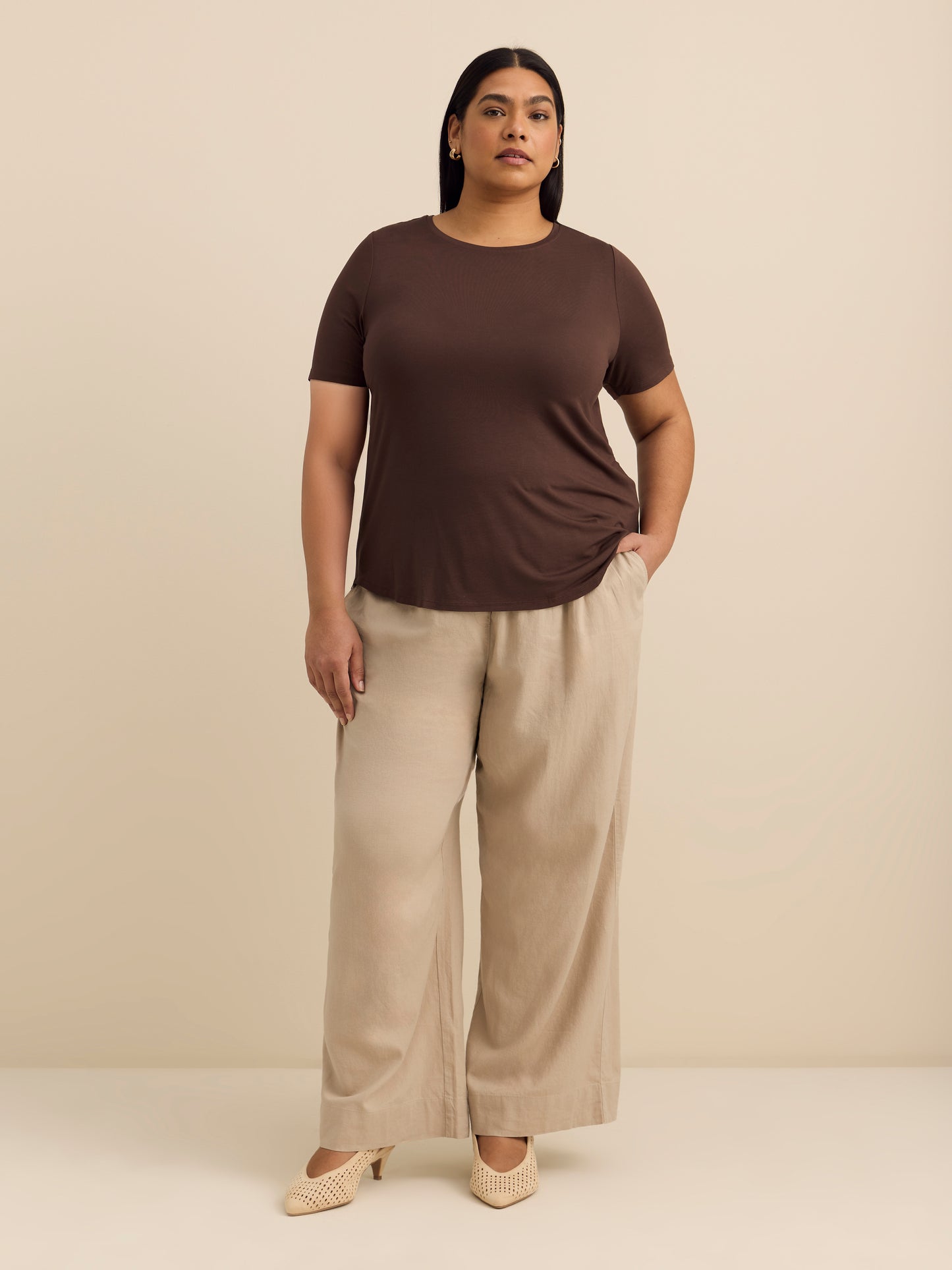Solid Linen Blend Wide Leg Pant