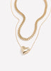 Two-Layer Short Golden Necklace with Heart Pendant