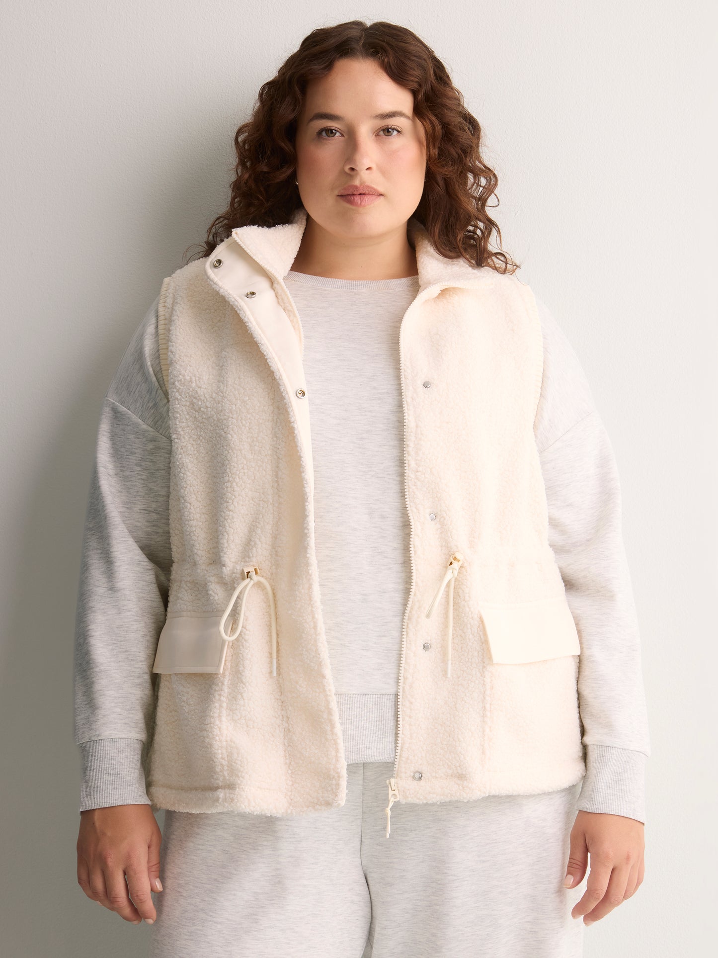 Beige Sherpa Cinched-Waist Vest - Active Zone