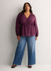 V-Neck Long-Sleeve Elastic-Waist Woven Blouse