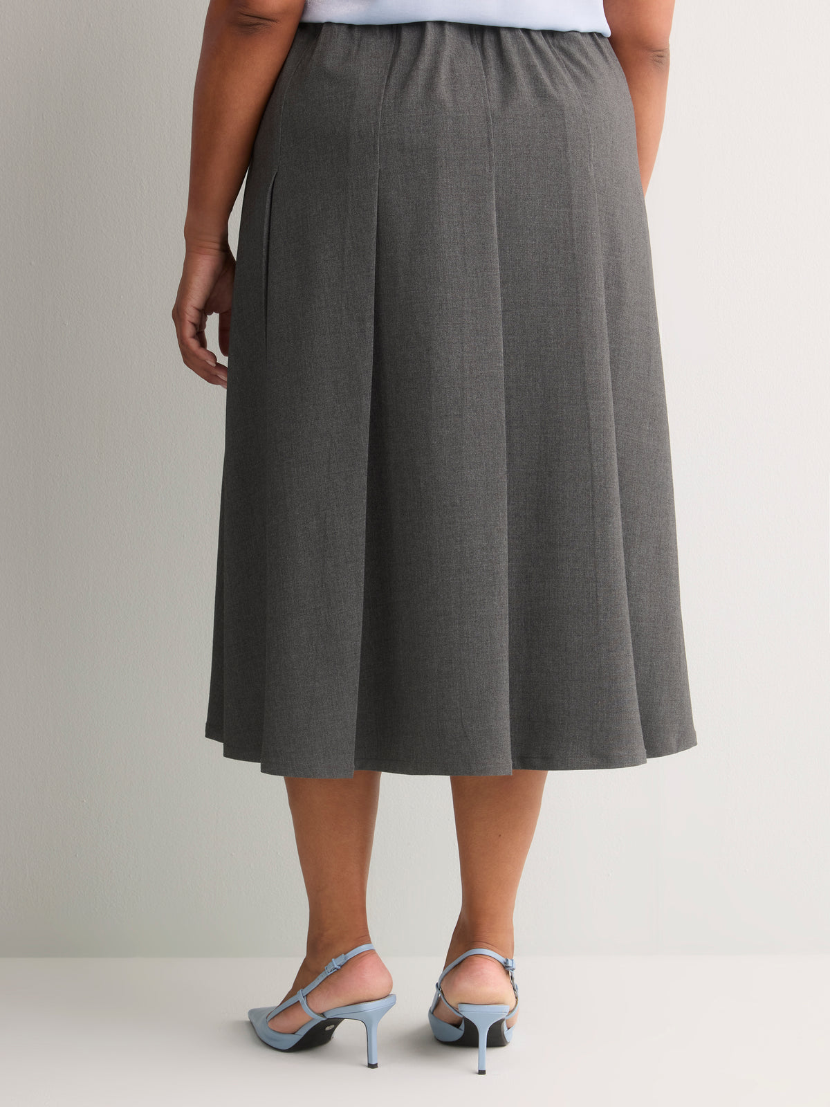Grey Pleated Pull-On Midi Skirt
