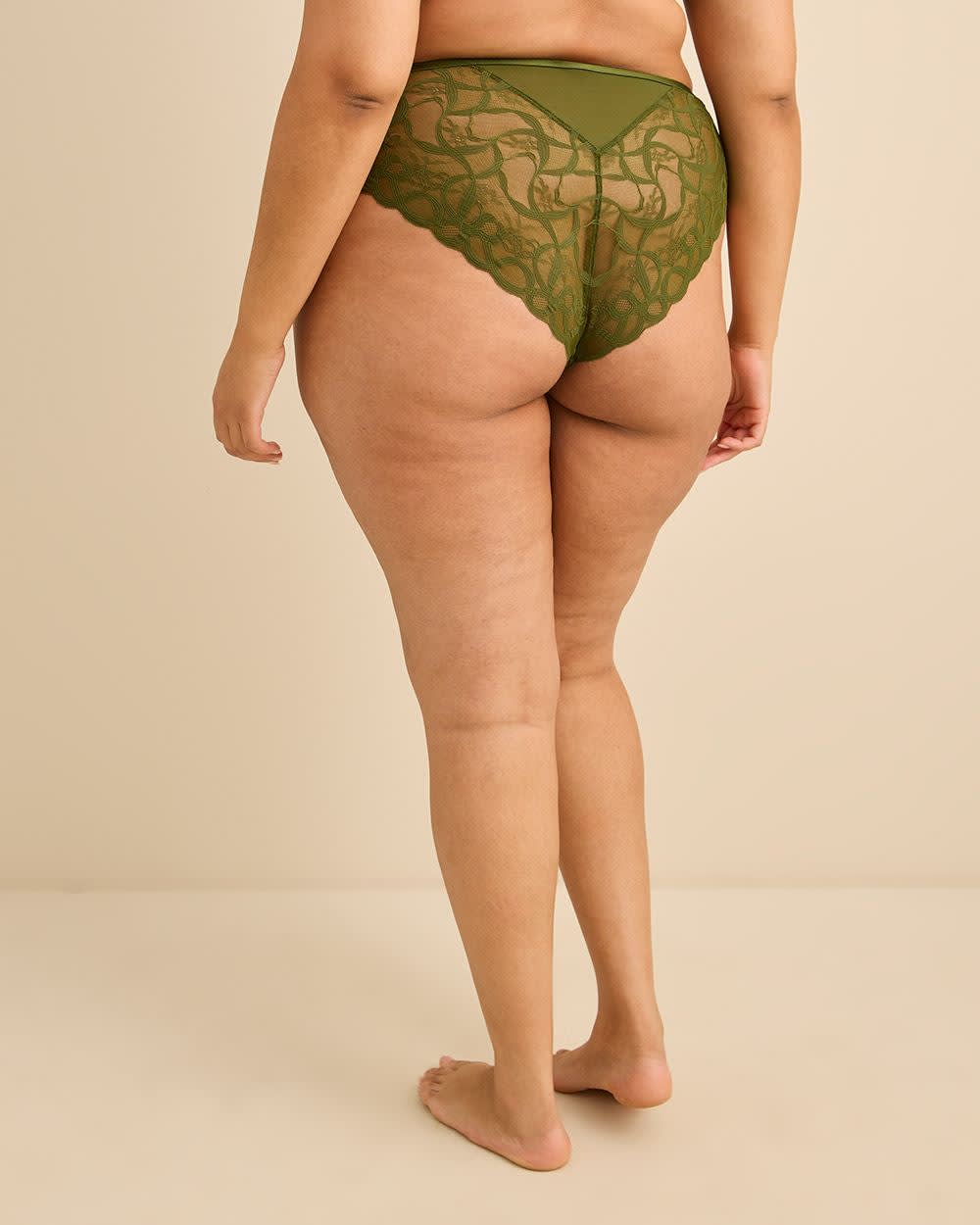 Green Lace Cheeky Brief with Microfibre at Front - Déesse Collection