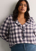 Plaid Ruffled V-Neck Pintuck Swing Blouse