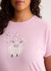 Pink Boxy-Fit Cotton Knit Pyjama Top with Sheep Chest Print - tiVOGLIO