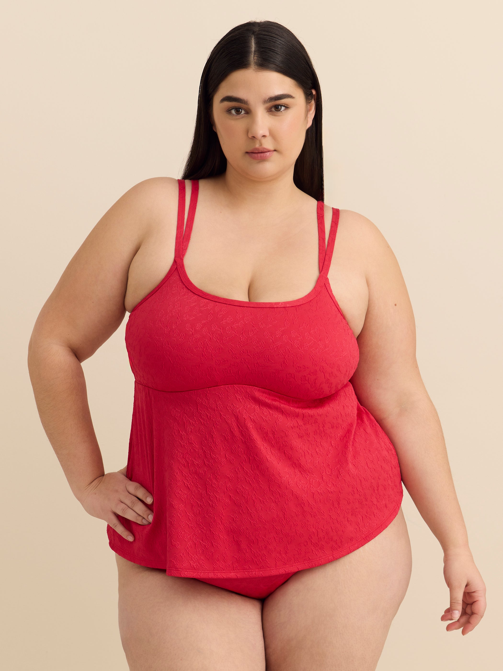 Tankini en jacquard floral à doubles bretelles