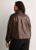 Brown Short Faux Leather Funnel-Neck Jacket
