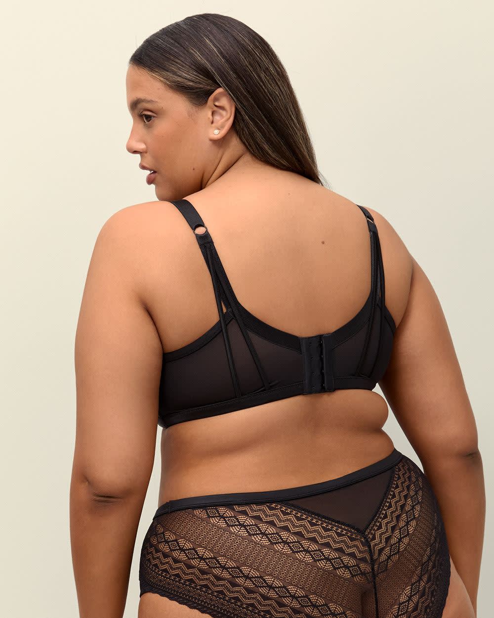 Black Underwire Balconnette Bra with Lace, Mesh and Satin - Déesse Collection