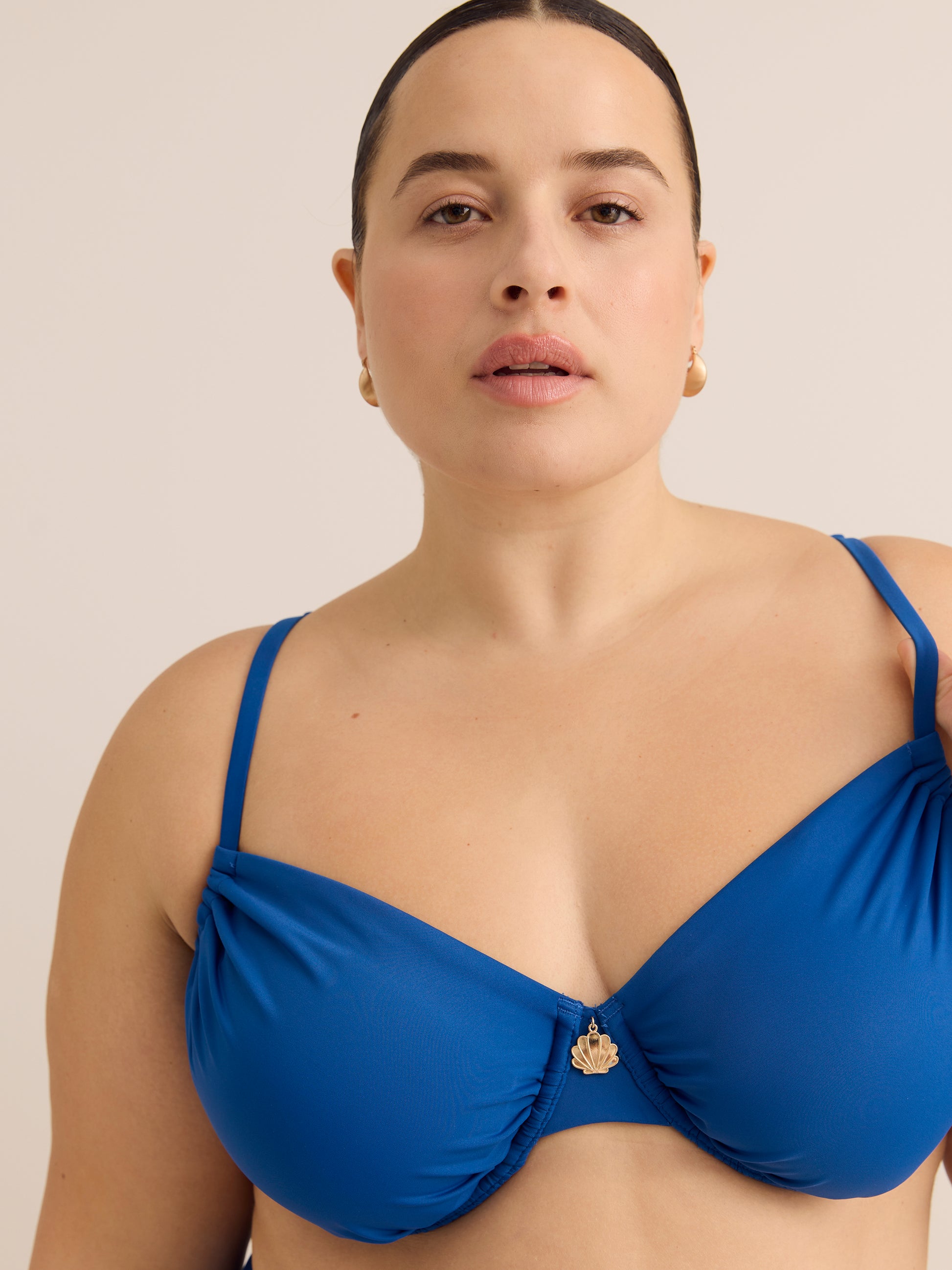 Underwire Blue Satin Ruched Bikini Top