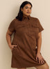 Faux Suede Shirt Dress with Pockets