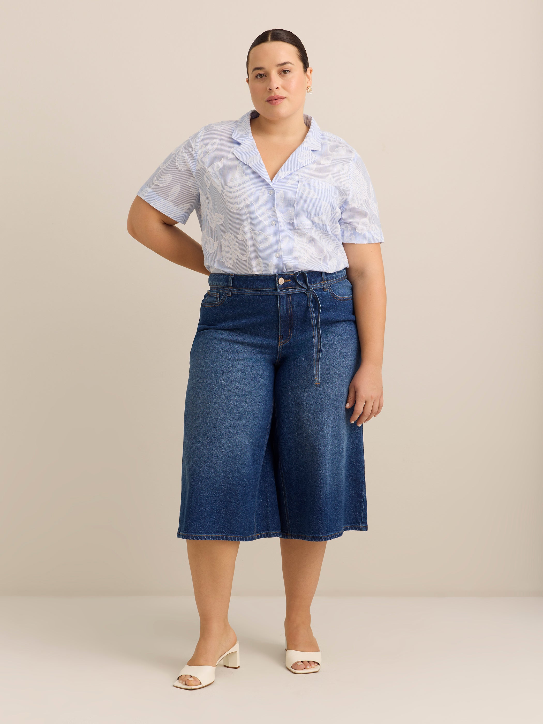 Curvy Mid-Rise Culotte Wide-Leg Denim Pant - d/C JEANS
