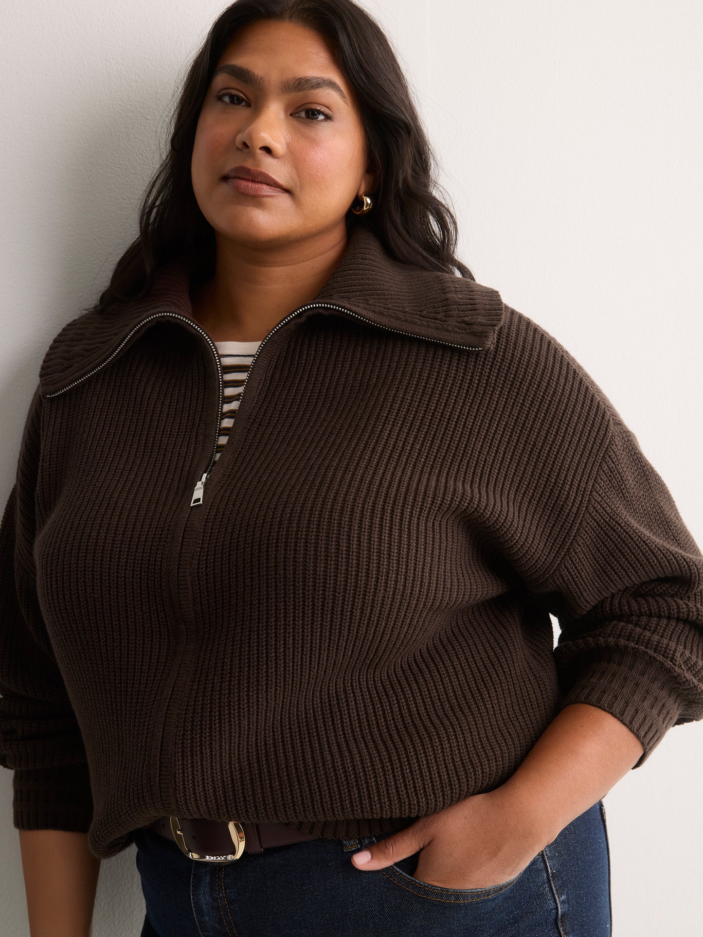 Straight Zippered Sweater Cardigan