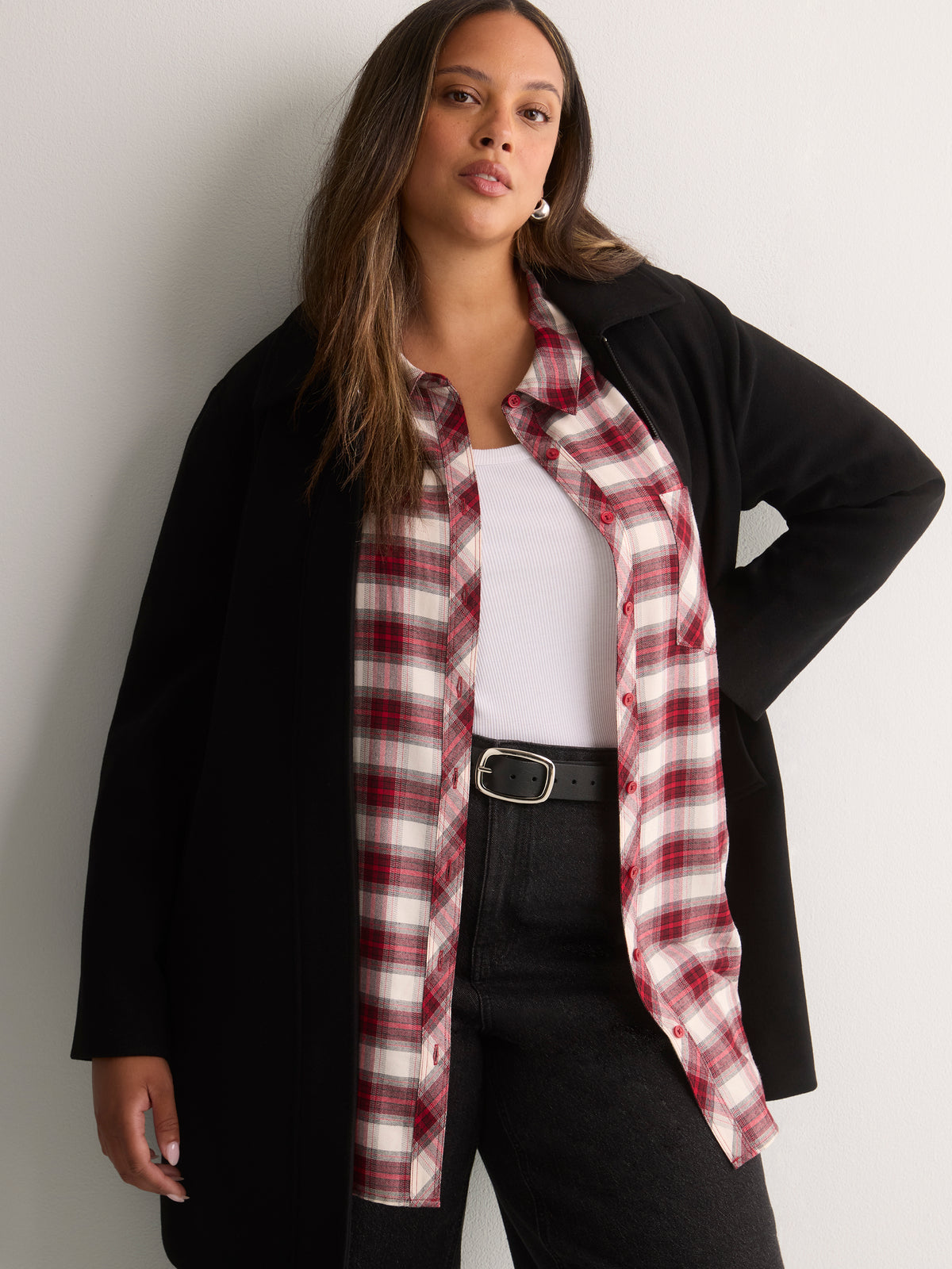 Plaid Flannel Tunic Buttoned-Down Shirt