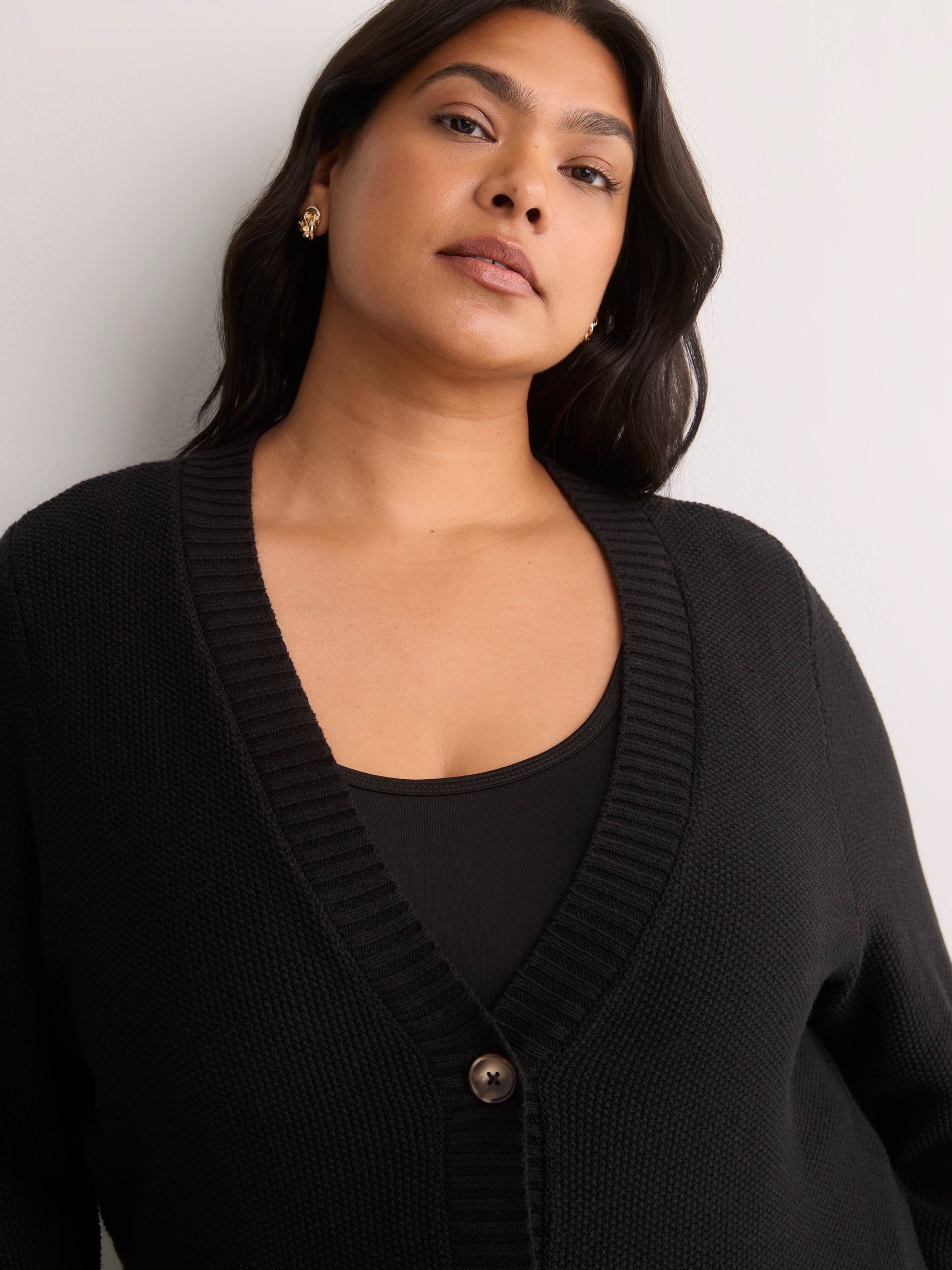 Straight-Fit V-Neck Tunic Cardigan