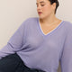 Violet Crochet Waffle Knit V-Neck Pullover - Active Zone
