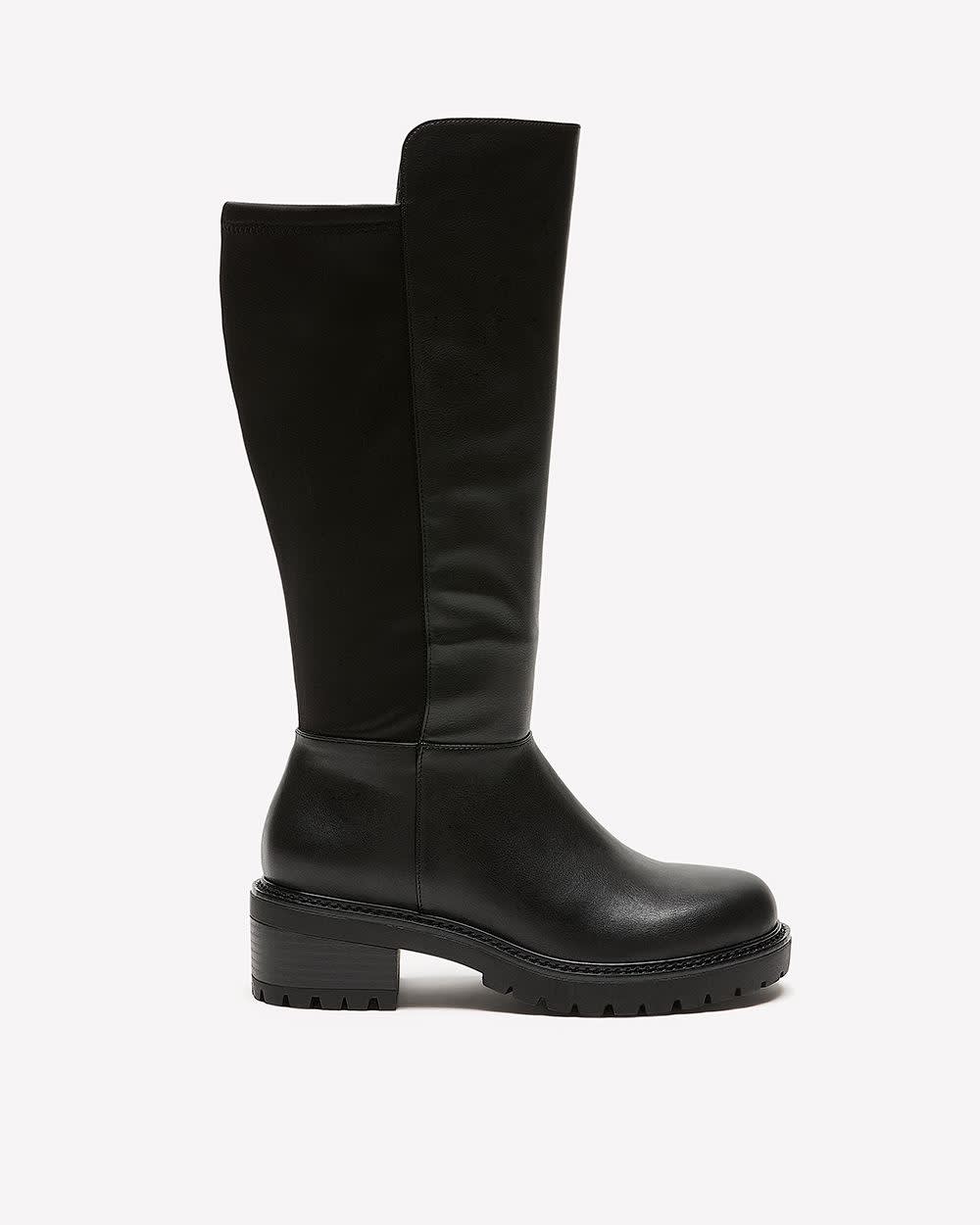 Ladies Tall Boot – PU Upper, Neoprene Back, Mid Heel