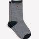 Black and White Striped Crew Sock with Rolled Edges and Small Heart