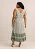 Responsible, V-Neck Sleeveless Tiered Maxi Dress with Tie Belt