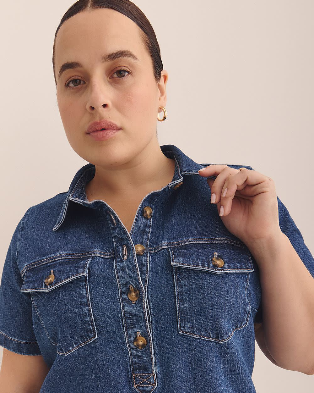 Denim Shirt Dress with Pockets