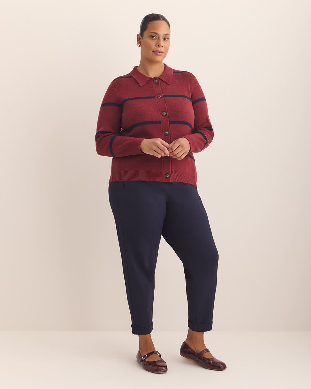 Responsible, Striped Buttoned-Down Polo Sweater Cardigan