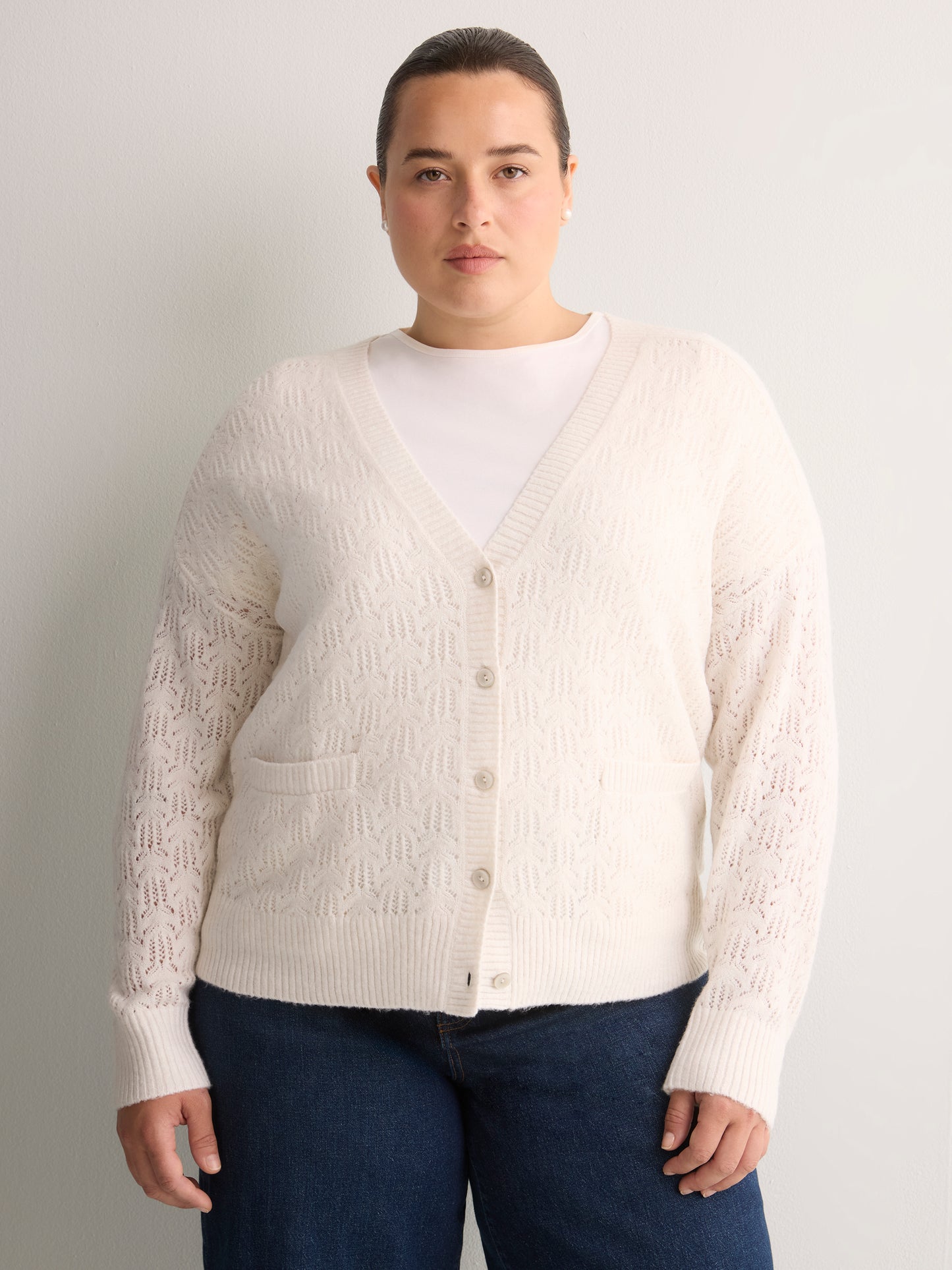 Loose Pointelle Knit Sweater Cardigan