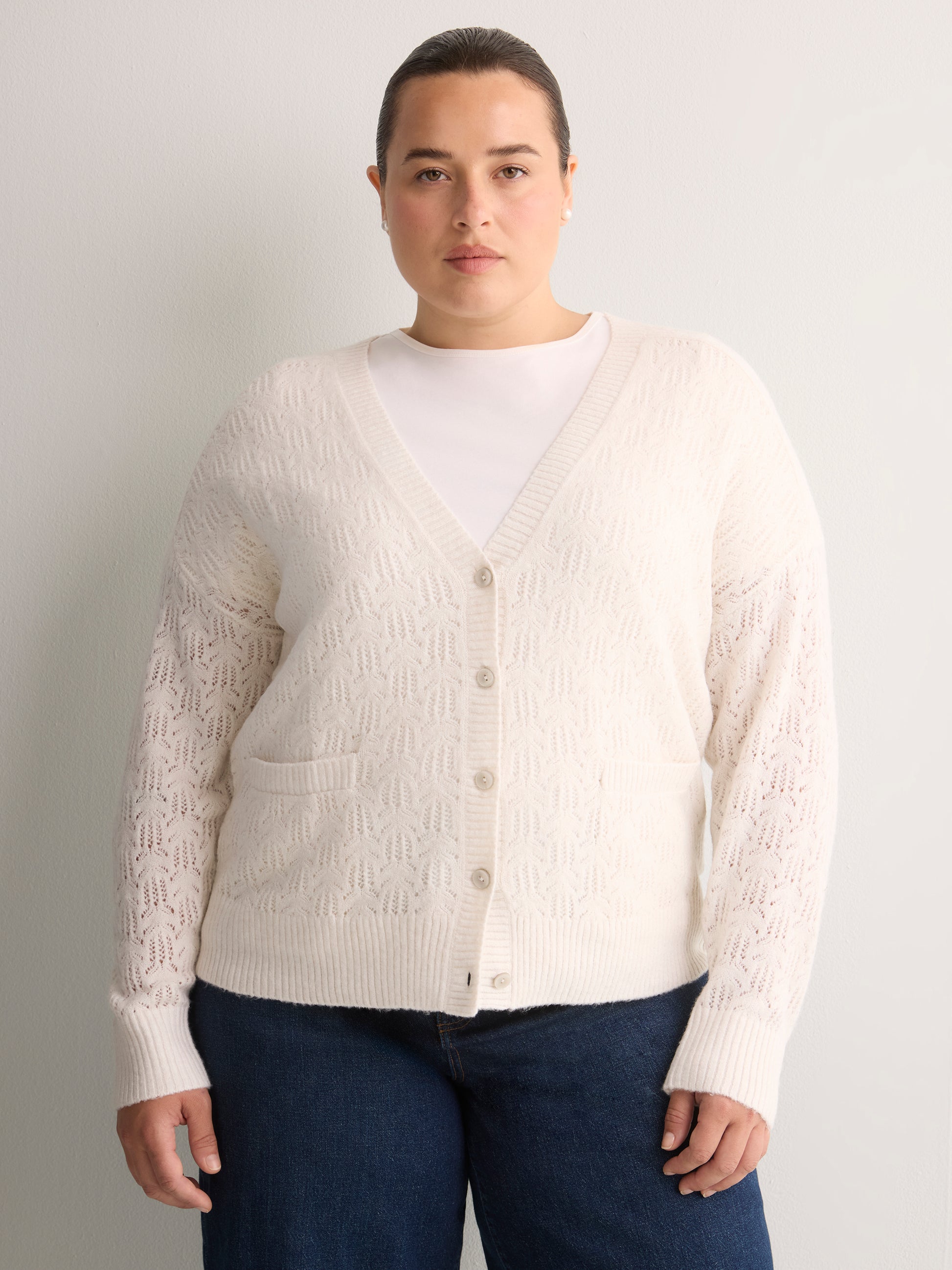Loose Pointelle Knit Sweater Cardigan