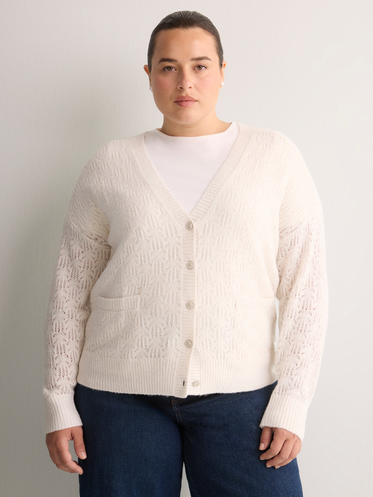 Loose Pointelle Knit Sweater Cardigan