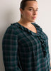 Plaid Ruffled V-Neck Pintuck Swing Blouse