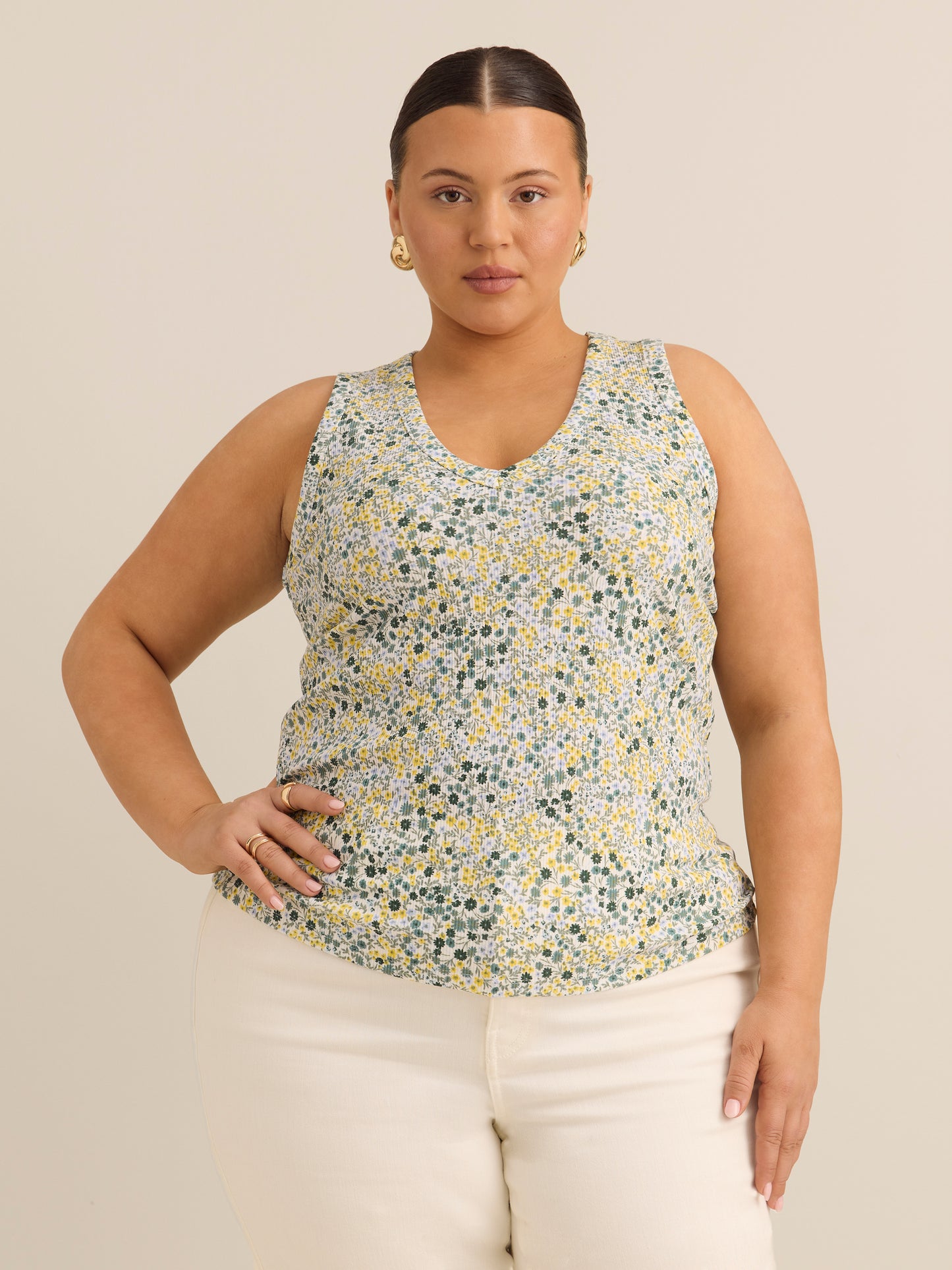 Fitted V-Neck Ribbed Knit Tank Top - Addition Elle